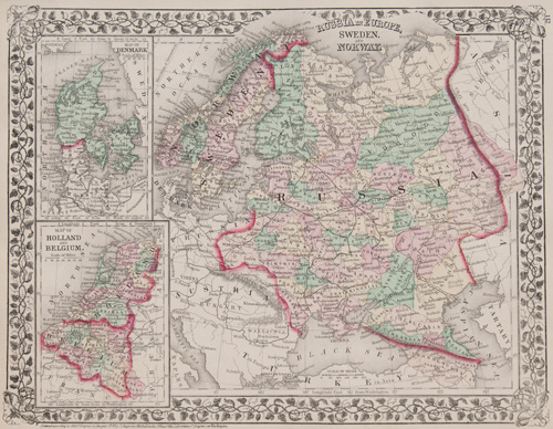 Russia in Europe, Sweden and Norway
Map of Denmark
Map of Holland and Belgium  1862 Mitchell